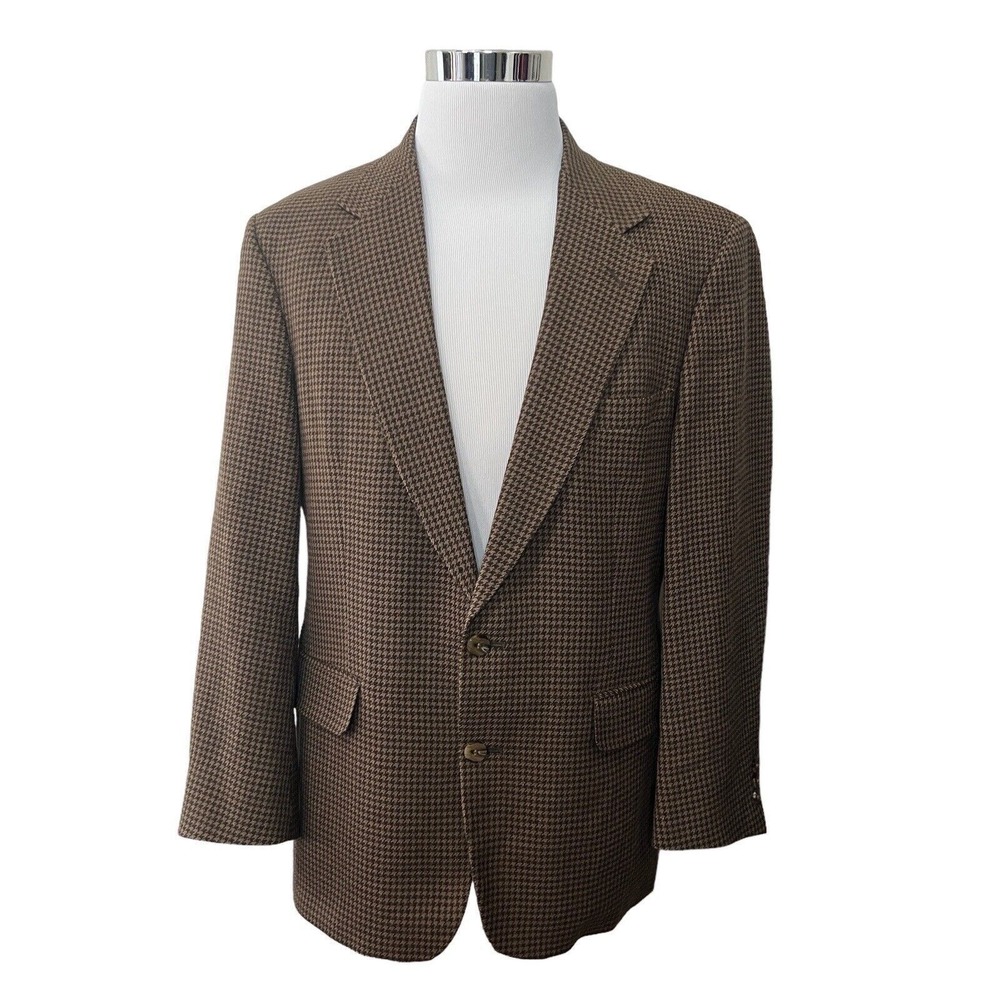 VINTAGE Houndstooth Blazer Mens Professional Brown‎ Tan Sportscoat Measures 44"